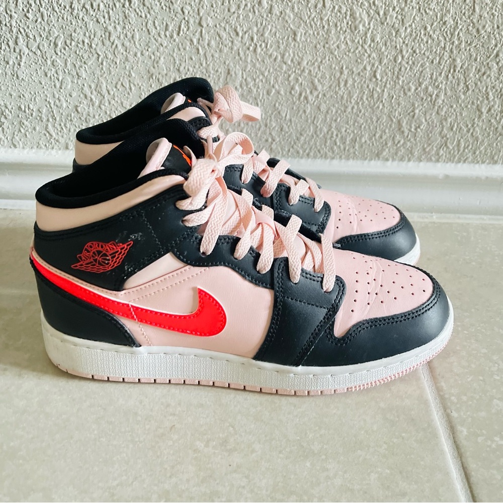 Nike Kids Black and Pink High-Top Sneakers with Red Swoosh